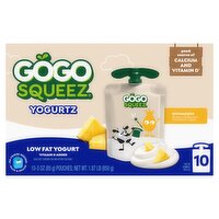 GoGo Squeez Pineapple Low Fat Yogurtz , 3 oz, 10 count