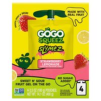 GoGo squeeZ No Sugar Added Strawberry Lemonade SlymeZ Fruit Gel On The Go, 3.5 oz (4 Pack)