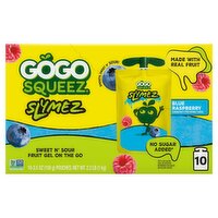 GoGo squeeZ No Sugar Added Blue Raspberry SlymeZ Fruit Gel On The Go, 3.5 oz (10 Pack)