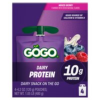 GOGO 10g Protein Mixed Berry Dairy Snack On The Go Pouches , 4.2 oz (4 Pack)