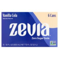 Zevia Vanilla Cola Zero Sugar Soda, 12 fl oz, 6 count
