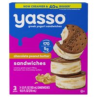 Yasso Greek Yogurt Chocolate Peanut Butter Sandwiches, 3.5 oz, 3 count