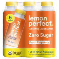 Lemon Perfect Zero Sugar Peach Raspberry Hydrating Lemon Water, 15.2 fl oz, 6 count