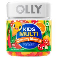 Olly Kids Sour Fruity Punch Multi Gummy Worms Dietary Supplement, 70 count, 70 Each