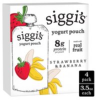 Siggi's Strawberry & Banana Reduced Fat Yogurt Pouch, 3.5 oz, 4 count