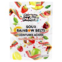 Sugar Party Sour Rainbow Belts Fine European Gummy Candy, 6 oz
