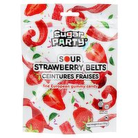 Sugar Party Sour Strawberry Belts Fine European Gummy Candy, 6 oz