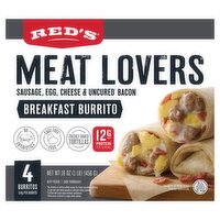 Red's Meat Lovers Sausage, Egg, Cheese & Uncured Bacon Breakfast Burrito, 4 count, 16 oz