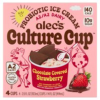 Alec's Cultured Cup Chocolate Covered Strawberry Probiotic Ice Cream, 3.5 fl oz, 4 count