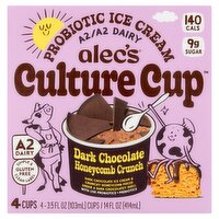 Alec's Culture Cup Dark Chocolate Honeycomb Crunch Probiotic Ice Cream, 3.5 fl oz, 4 count