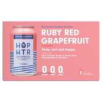 Hop Wtr Ruby Red Grapefruit Flavored Non-Alcoholic Sparkling Hop Water, 12 fl oz, 6 count