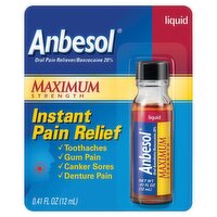 Anbesol Maximum Strength Instant Pain Relief Liquid, 0.41 fl oz, 0.33 Ounce