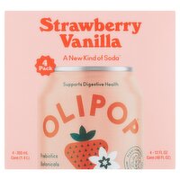 Olipop Strawberry Vanilla Soda, 12 fl oz, 4 count