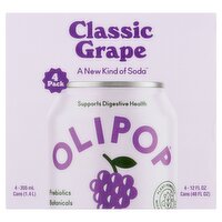 Olipop Classic Grape Soda, 12 fl oz, 4 count, 48 Fluid ounce