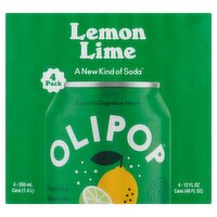 Olipop Lemon Lime Soda, 12 fl oz, 4 count