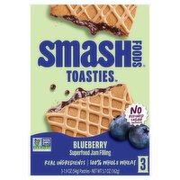 Smash Foods Toasties Blueberry Superfood Jam Filling Pastries, 1.9 oz, 3 count