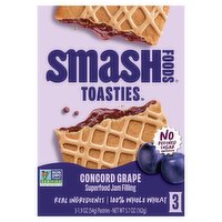Smash Foods Toasties Concord Grape Superfood Jam Filling Pastries, 1.9 oz, 3 count