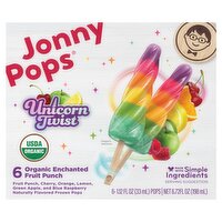JonnyPops Organic Enchanted Fruit Punch Unicorn Twist Frozen Pops, 1.12 fl oz, 6 count