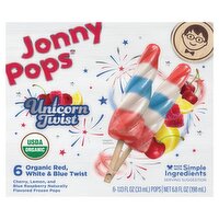 JonnyPops Organic Red, White & Blue Unicorn Twist Frozen Pops, 1.13 fl oz, 6 count