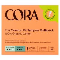 Cora 100% Organic Cotton The Comfort Fit Tampon Multipack, 32 count
