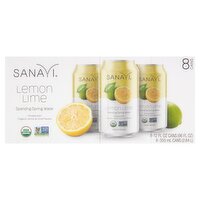 Sanavi Organic Lemon Lime Sparkling Spring Water, 12 fl oz, 8 count