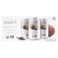 Sanavi Organic Coconut Sparkling Spring Water, 12 fl oz, 8 count