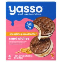 Yasso Peanut Butter Greek Yogurt Sandwiches, 2.5 fl oz, 4 count, 12 Fluid ounce
