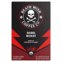 Death Wish Coffee Co Dark Roast Single-Serve Coffee Pods, 0.44 oz, 10 count