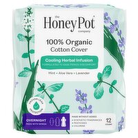 The Honey Pot Cooling Herbal Infusion 100% Organic Cotton Cover Overnight Pads, 12 count