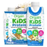 Orgain Kids Protein 25% Less Sugar Vanilla Flavored Organic Nutritional Shake, 8.25 fl oz, 4 count