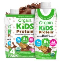 Orgain Kids Protein 25% Less Sugar Chocolate Flavored Organic Nutritional Shake, 8.25 fl oz, 4 count