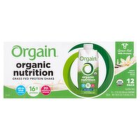 Orgain Sweet Vanilla Bean Flavored Organic Nutrition Grass-Fed Protein Shake, 11 fl oz, 12 count