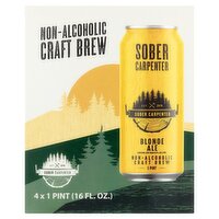 Sober Carpenter Blonde Ale Non-Alcoholic Craft Brew, 16 fl oz, 4 count