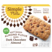 Simple Mills Dark Chocolate Soft Baked Almond Flour Bars, 1.19 oz, 5 count, 5.99 Ounce