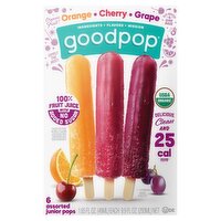 GoodPop Orange Cherry Grape Assorted Junior Pops, 1.65 fl oz, 6 count