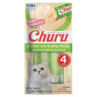 Inaba Churu Chicken with Scallop Recipe Cat Treat, 0.5 oz, 4 count, 2 Ounce