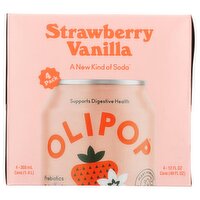 Olipop Strawberry Vanilla Soda, 12 fl oz, 4 count