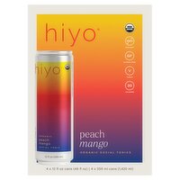 Hiyo Peach Mango Organic Social Tonics, 12 fl oz, 4 count