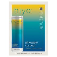 Hiyo Pineapple Coconut Organic Social Tonics, 12 fl oz, 4 count