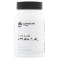 Nutritional Roots Plant-Based Vitamin D₃+K₂ Dietary Supplement, 30 count