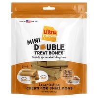 Ultra Chewy Double Treat Bones Mini Peanut Butter Flavor Long-Lasting Chews for Small Dogs, 9 oz