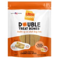 Ultra Chewy Double Treat Bones Bacon & Cheese Flavor Long-Lasting Chews for Dogs, 22.4 oz
