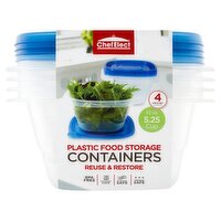 Chef Elect 5.25 Cup Plastic Food Storage Containers, 4 count
