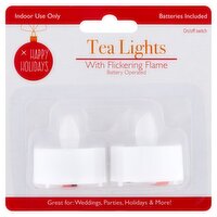 Happy Holidays Battery Operated Tea Lights with Flickering Flame, 2 count