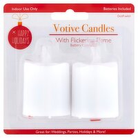 Happy Holidays Battery Operated Votive Candles with Flickering Flame, 2 count