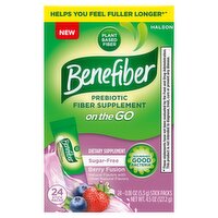 Benefiber On the Go Sugar free Prebiotic Fiber Berry Fusion Dietary Supplement, 0.18 oz, 24 count, 4.5 Ounce