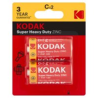 Kodak Super Heavy Duty 1.5V C Zinc Batteries, 2 count