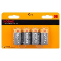 Kodak Xtralife Alkaline 1.5V C Batteries, 4 count, 4 Each