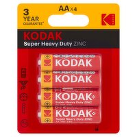 Kodak AA 1.5V Super Heavy Duty Zinc Batteries, 4 count
