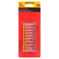 Kodak Super Heavy Duty Zinc AAA Batteries, 20 count, 20 Each